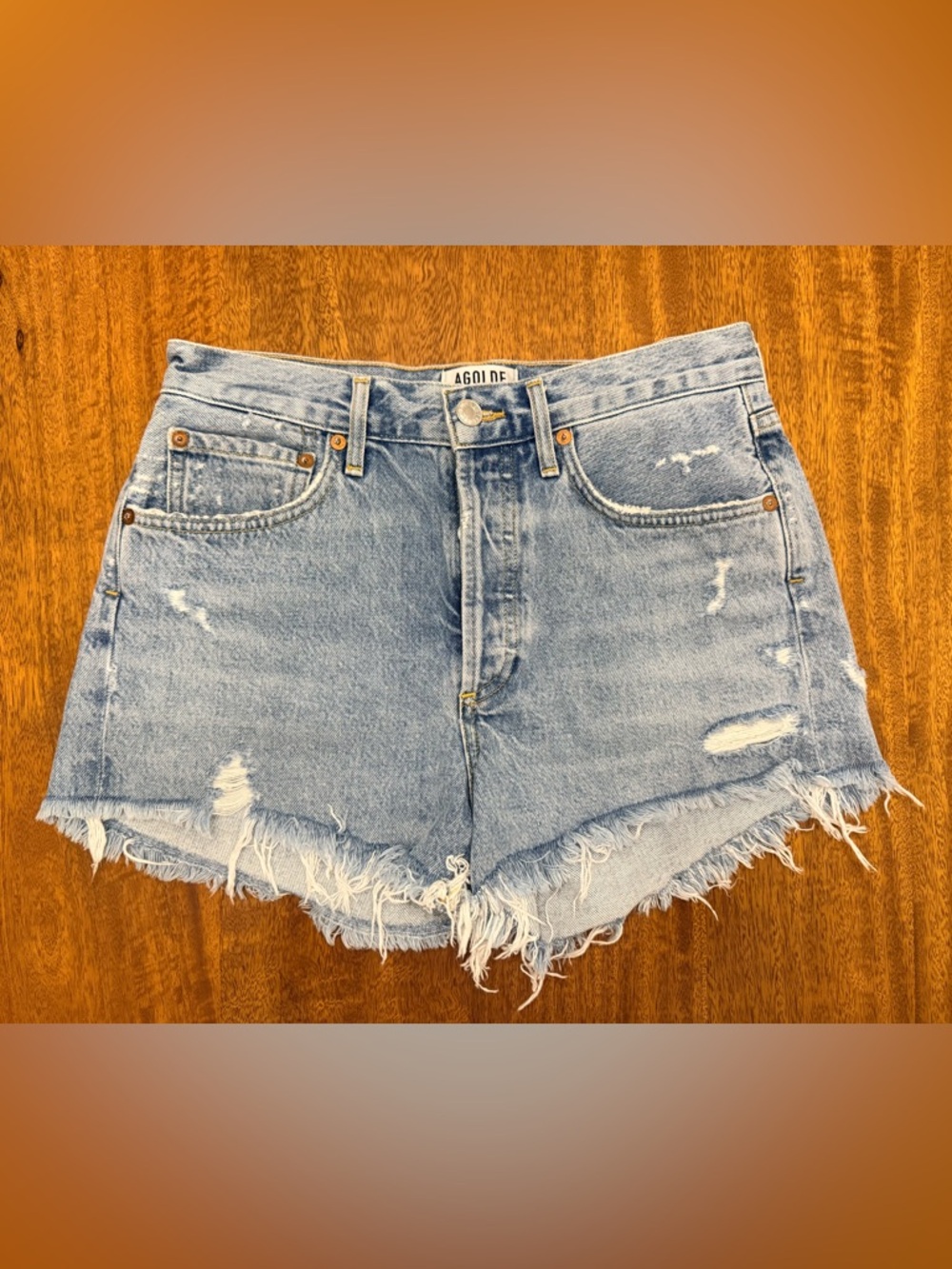 Agolde Parker Size 26 Light Blue Distressed Jean Shorts